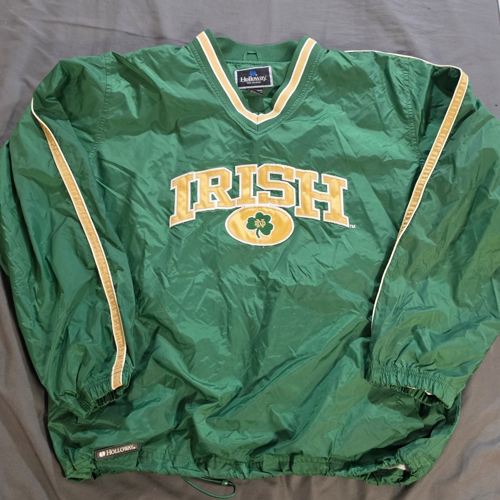 Holloway Notre Dame Fighting Irish V-Neck Windbreaker Pullover Green Mens Medium
